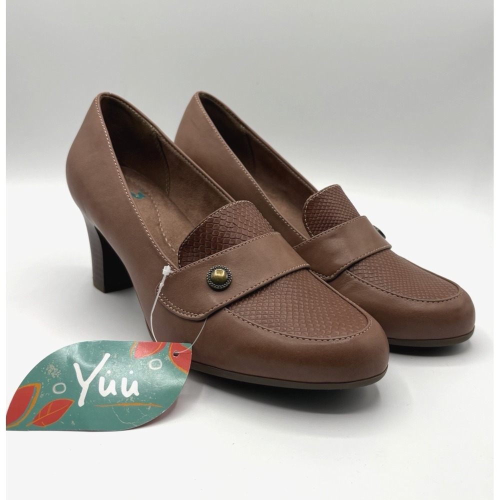 YUU Tessa Oxford Heels Women's‎ Size 8.5 Brown Dress Work Slip On Shoe NWOB